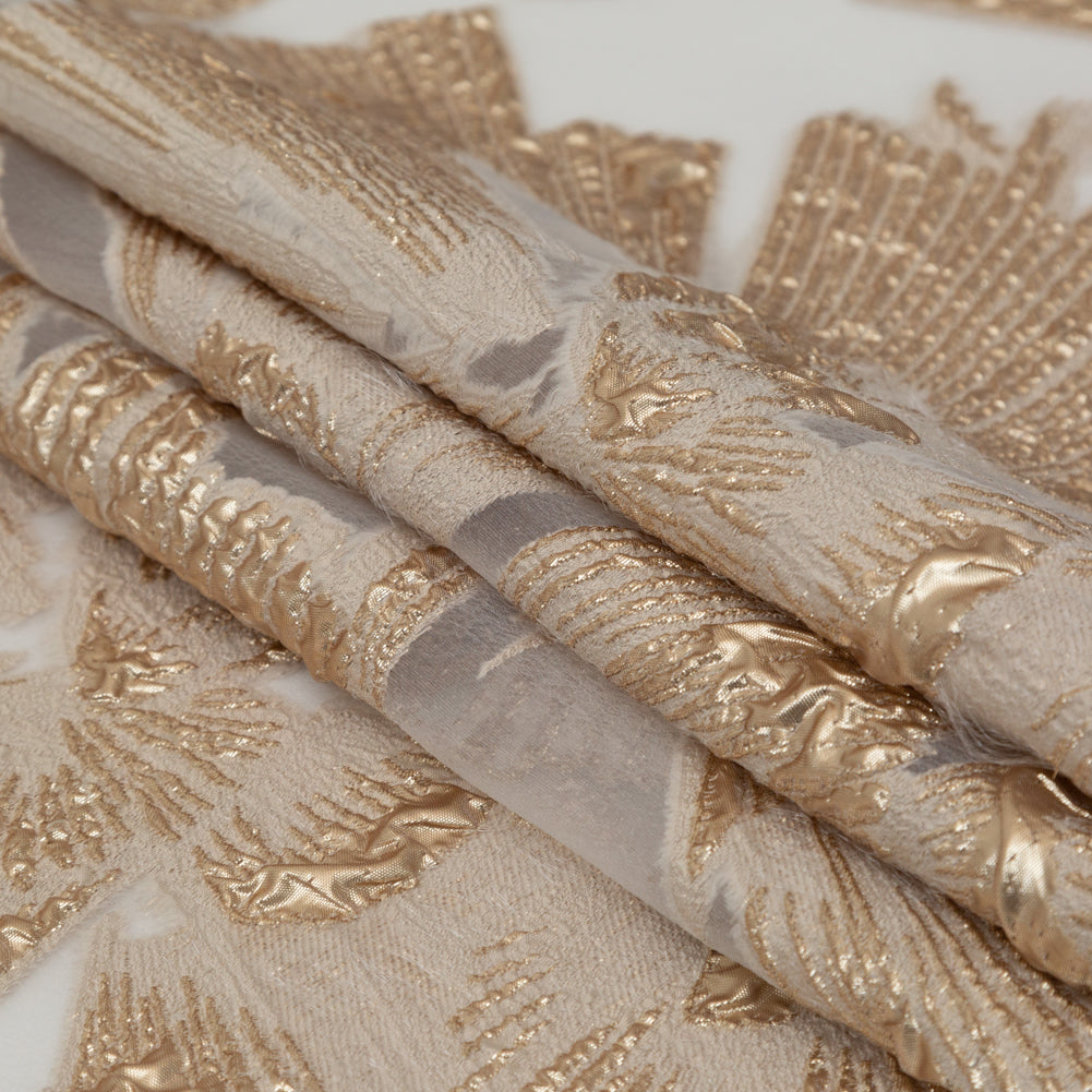 Metallic Gold and Ecru Large-Scale Burnout Floral Luxury Brocade - Detail