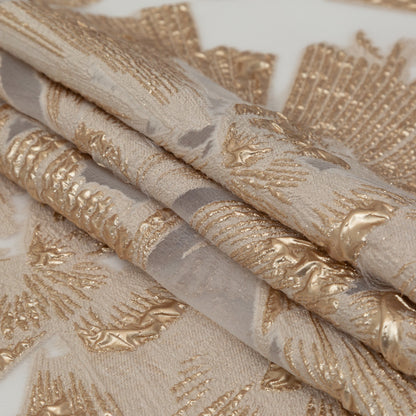 Metallic Gold and Ecru Large-Scale Burnout Floral Luxury Brocade - Detail