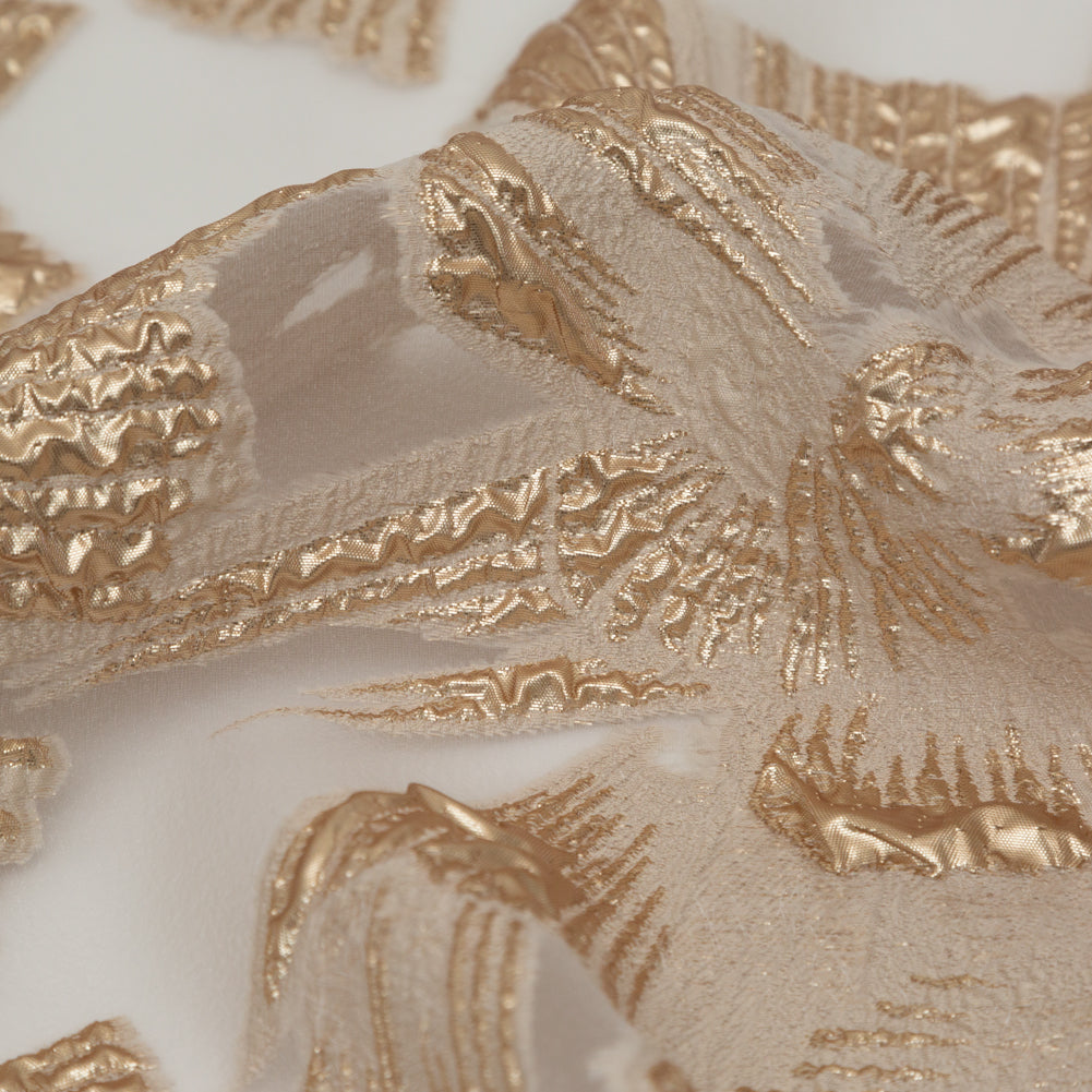Metallic Gold and Ecru Large-Scale Burnout Floral Luxury Brocade - Full