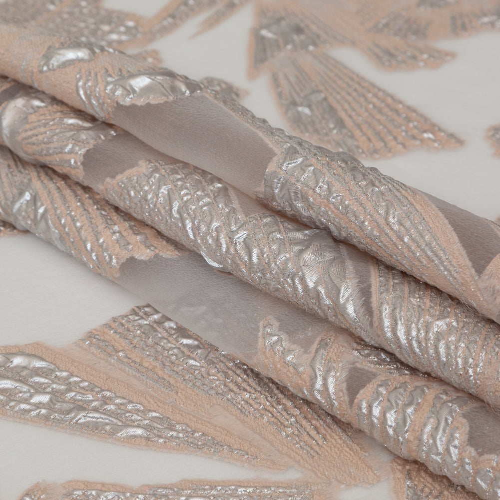 Metallic Silver and Peach Large-Scale Burnout Floral Luxury Brocade Detail