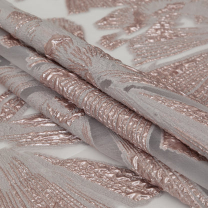 Metallic Rose and Warm Gray Large-Scale Burnout Floral Luxury Brocade - Detail