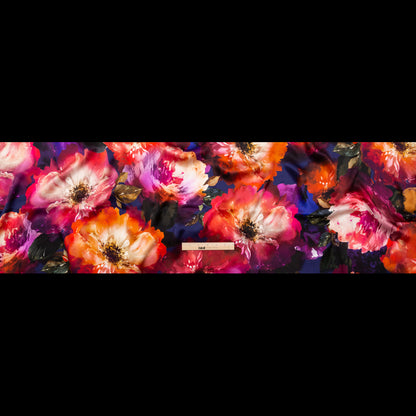 Italian Pink, Orange and Blue Painterly Floral Digitally Printed Silk Charmeuse - Folded