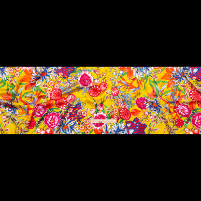 Mood Exclusive Italian Mimosa and Stone Blue Floral Digitally Printed Silk Charmeuse Folded