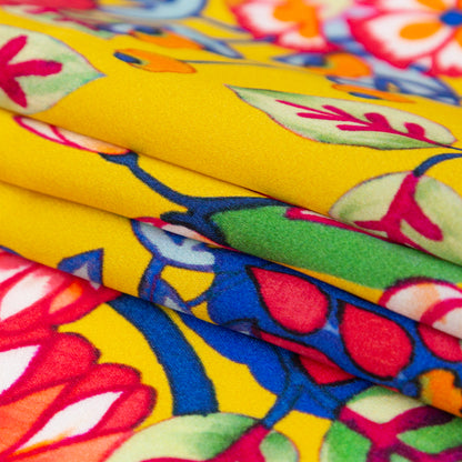 Mood Exclusive Italian Mimosa and Stone Blue Floral Digitally Printed Silk Charmeuse Detail