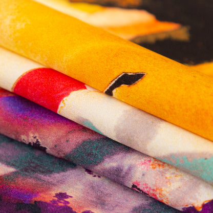 Italian Red, Mustard and Teal Abstract Floral Silk Charmeuse - Folded