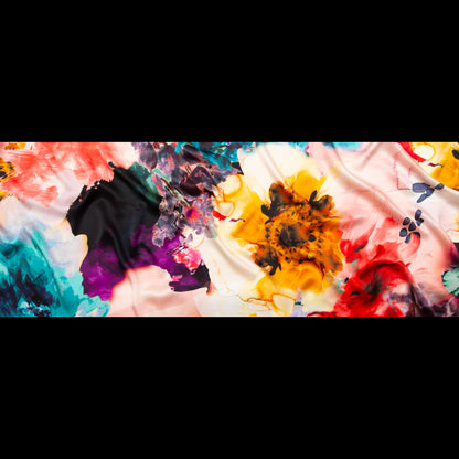Italian Red, Mustard and Teal Abstract Floral Silk Charmeuse - Full