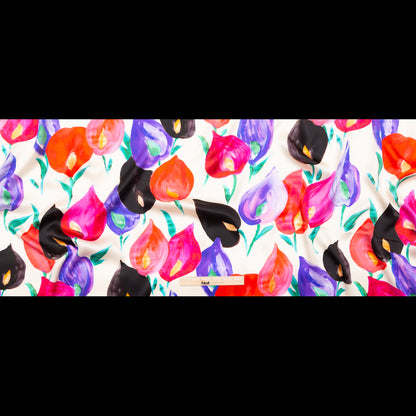 Italian Pale Beige, Pink and Purple Floral Digitally Printed Silk Charmeuse - Folded