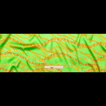 Mood Exclusive Italian Kelly Green and Gold Chains Digitally Printed Silk Charmeuse Full