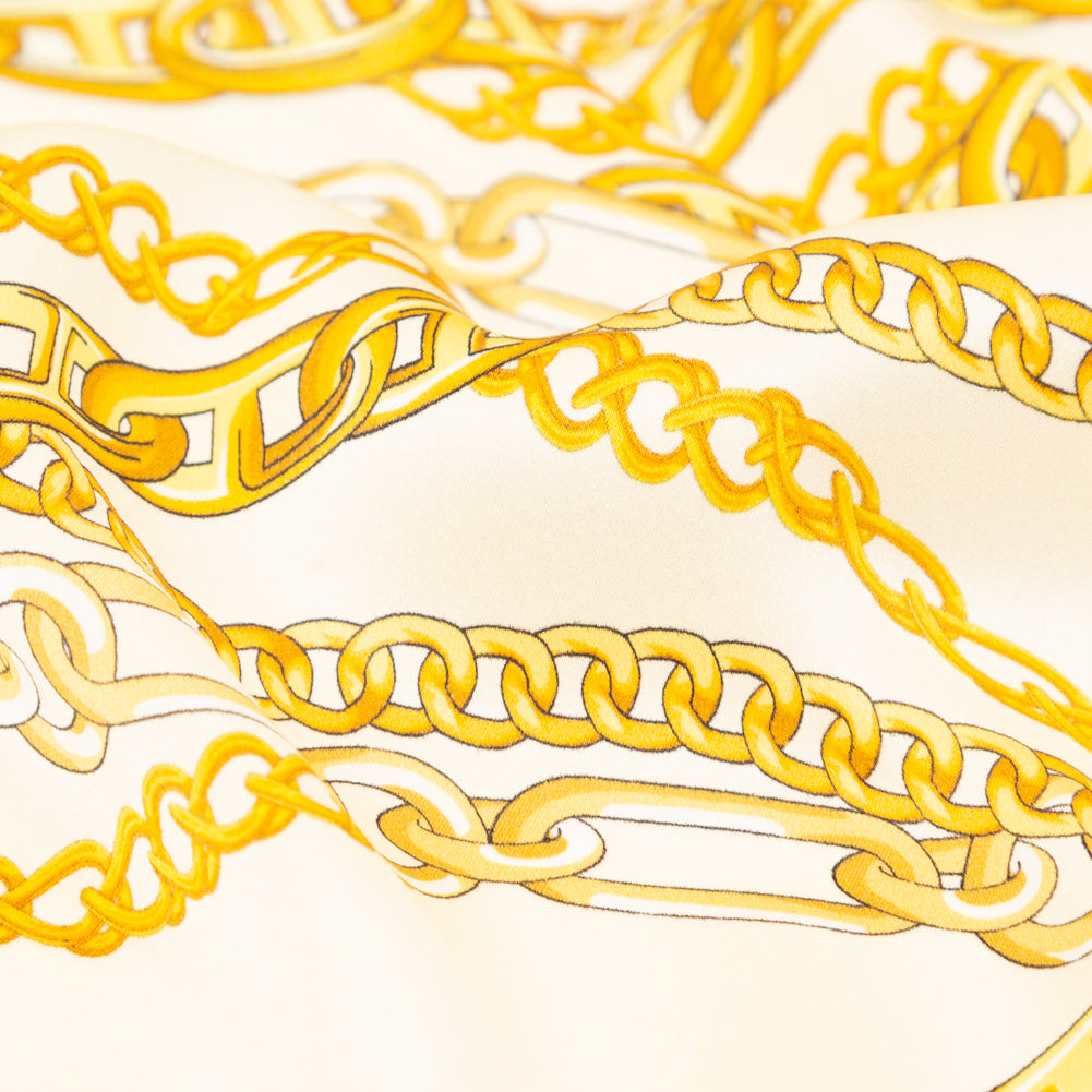 Italian Chino Green and Gold Chains Digitally Printed Silk Charmeuse - Full