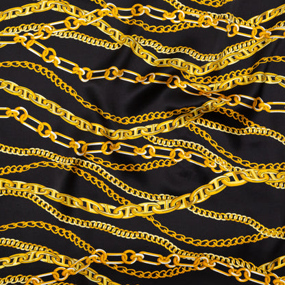 Italian Black Bean and Gold Chains Digitally Printed Silk Charmeuse