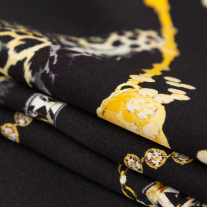 Italian Black and Gold Cheetahs and Gems Silk Charmeuse - Folded