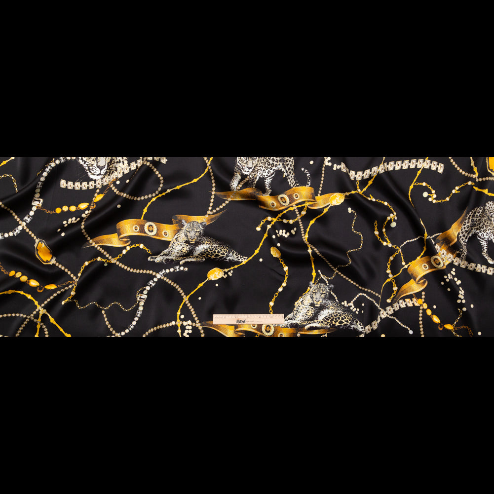 Italian Black and Gold Cheetahs and Gems Silk Charmeuse - Full