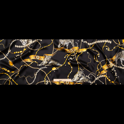 Italian Black and Gold Cheetahs and Gems Silk Charmeuse - Full