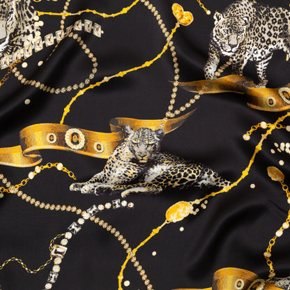 Italian Black and Gold Cheetahs and Gems Silk Charmeuse
