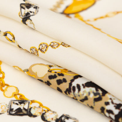 Mood Exclusive Italian Off-White and Gold Cheetahs and Gems Silk Charmeuse Folded