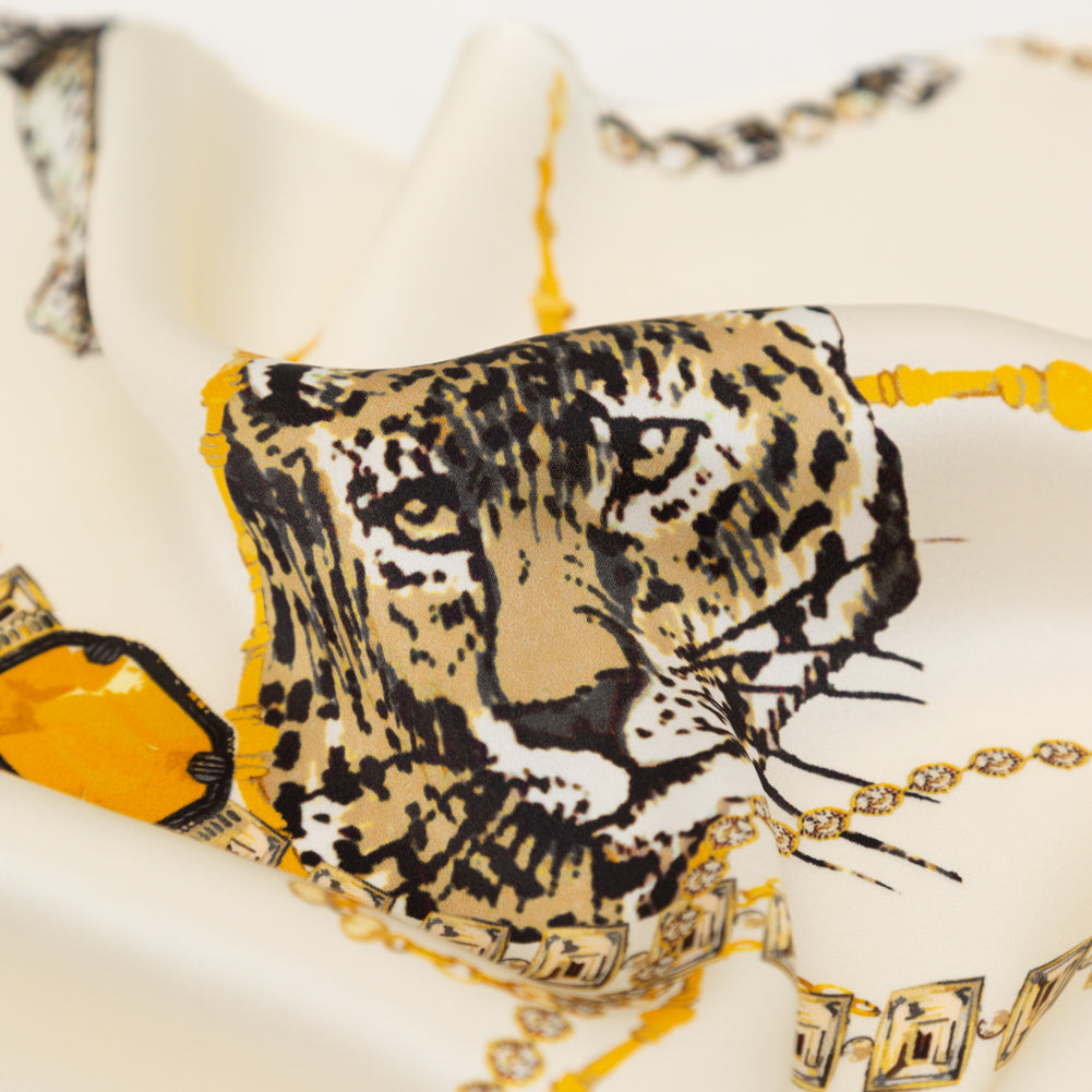 Mood Exclusive Italian Off-White and Gold Cheetahs and Gems Silk Charmeuse Detail