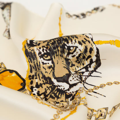 Mood Exclusive Italian Off-White and Gold Cheetahs and Gems Silk Charmeuse Detail