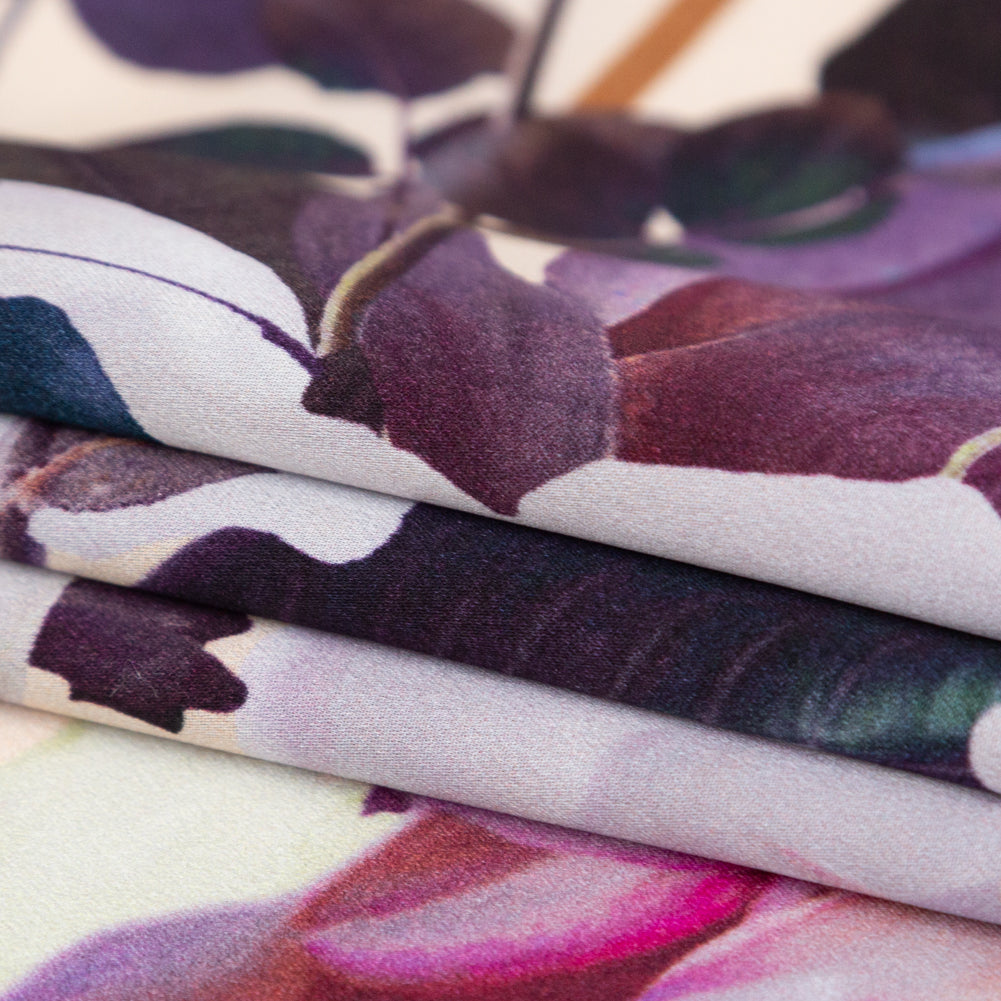 Mood Exclusive Italian Brown, Evening Rose and Mint Floral Border Digitally Printed Silk Charmeuse - Folded