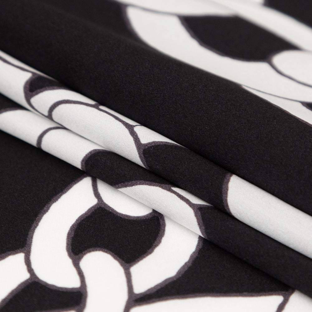 Mood Exclusive Italian Black and White Large Chains Digitally Printed Silk Charmeuse Folded