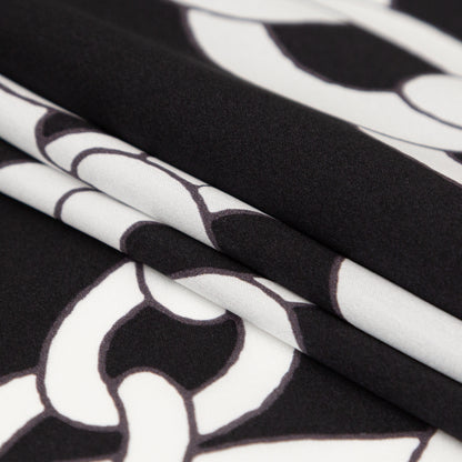 Mood Exclusive Italian Black and White Large Chains Digitally Printed Silk Charmeuse Folded