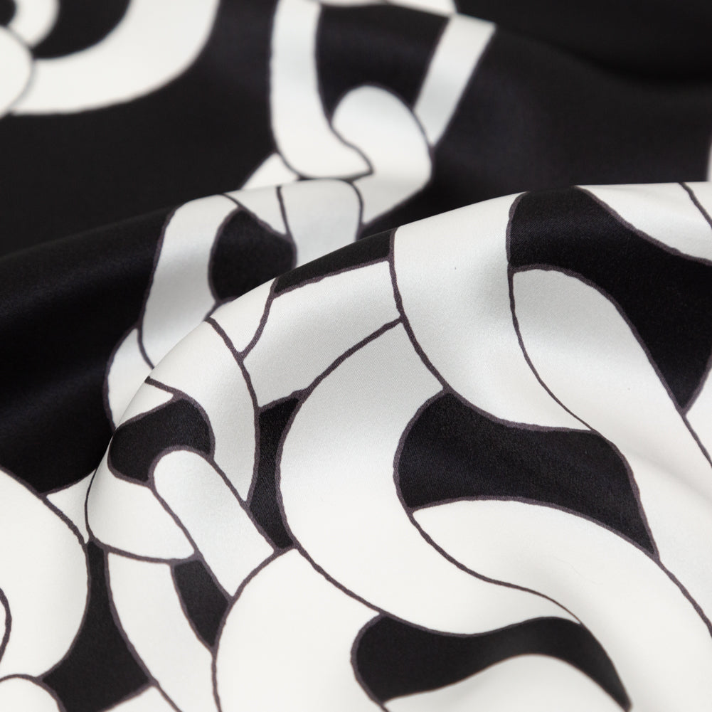 Mood Exclusive Italian Black and White Large Chains Digitally Printed Silk Charmeuse Detail
