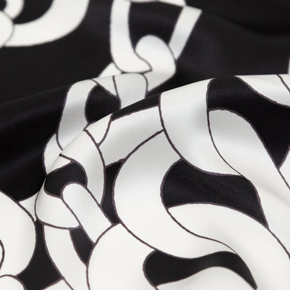 Mood Exclusive Italian Black and White Large Chains Digitally Printed Silk Charmeuse Detail