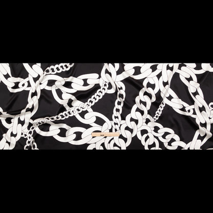 Mood Exclusive Italian Black and White Large Chains Digitally Printed Silk Charmeuse Full
