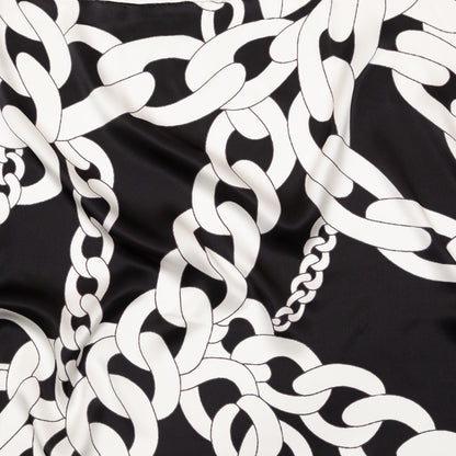 Mood Exclusive Italian Black and White Large Chains Digitally Printed Silk Charmeuse