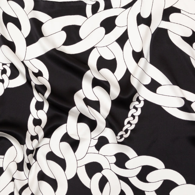 Mood Exclusive Italian Black and White Large Chains Digitally Printed Silk Charmeuse