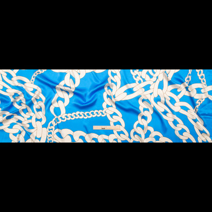 Italian Cerulean Blue and Almond Milk Large Chains Digitally Printed Silk Charmeuse - Full