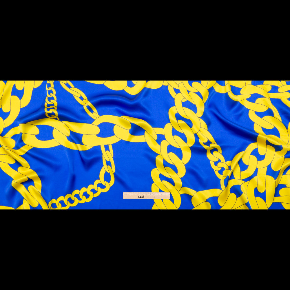 Italian Blue and Yellow Large Chains Digitally Printed Silk Charmeuse - Full