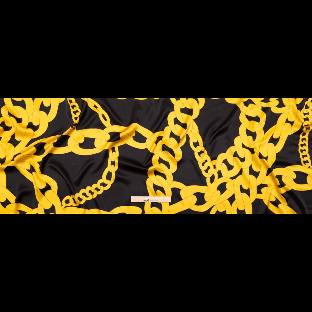 Mood Exclusive Italian Black and Gold Large Chains Digitally Printed Silk Charmeuse Folded