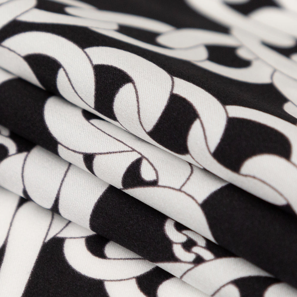 Italian Black and White Chains Digitally Printed Silk Charmeuse - Folded