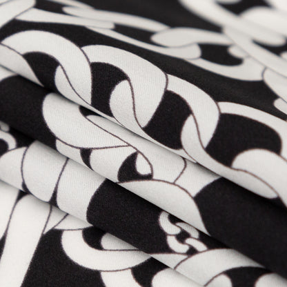 Italian Black and White Chains Digitally Printed Silk Charmeuse - Folded