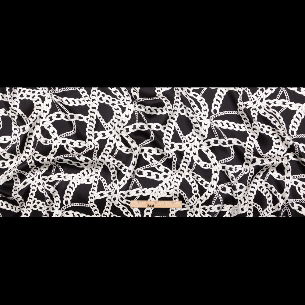 Italian Black and White Chains Digitally Printed Silk Charmeuse - Full