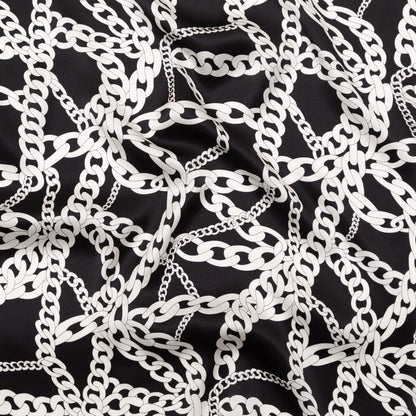 Italian Black and White Chains Digitally Printed Silk Charmeuse