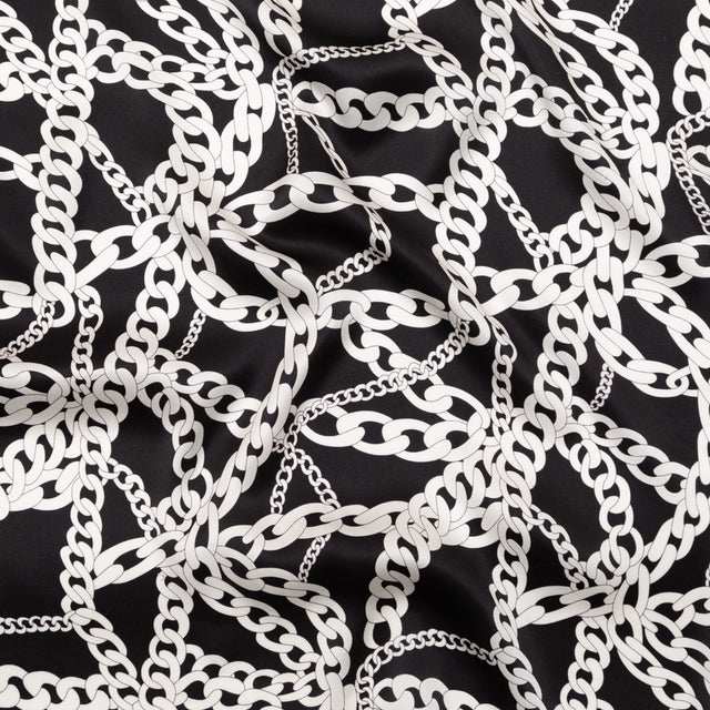 Italian Black and White Chains Digitally Printed Silk Charmeuse