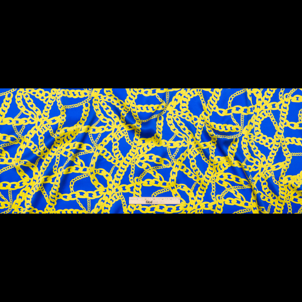 Italian Blue and Yellow Chains Digitally Printed Silk Charmeuse - Folded