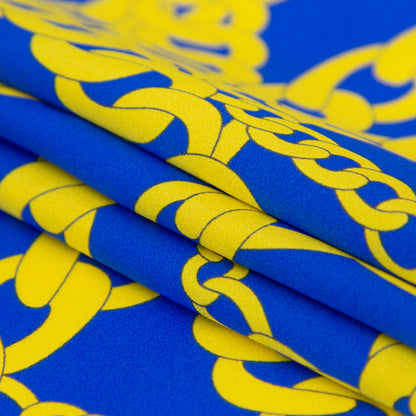Italian Blue and Yellow Chains Digitally Printed Silk Charmeuse - Detail