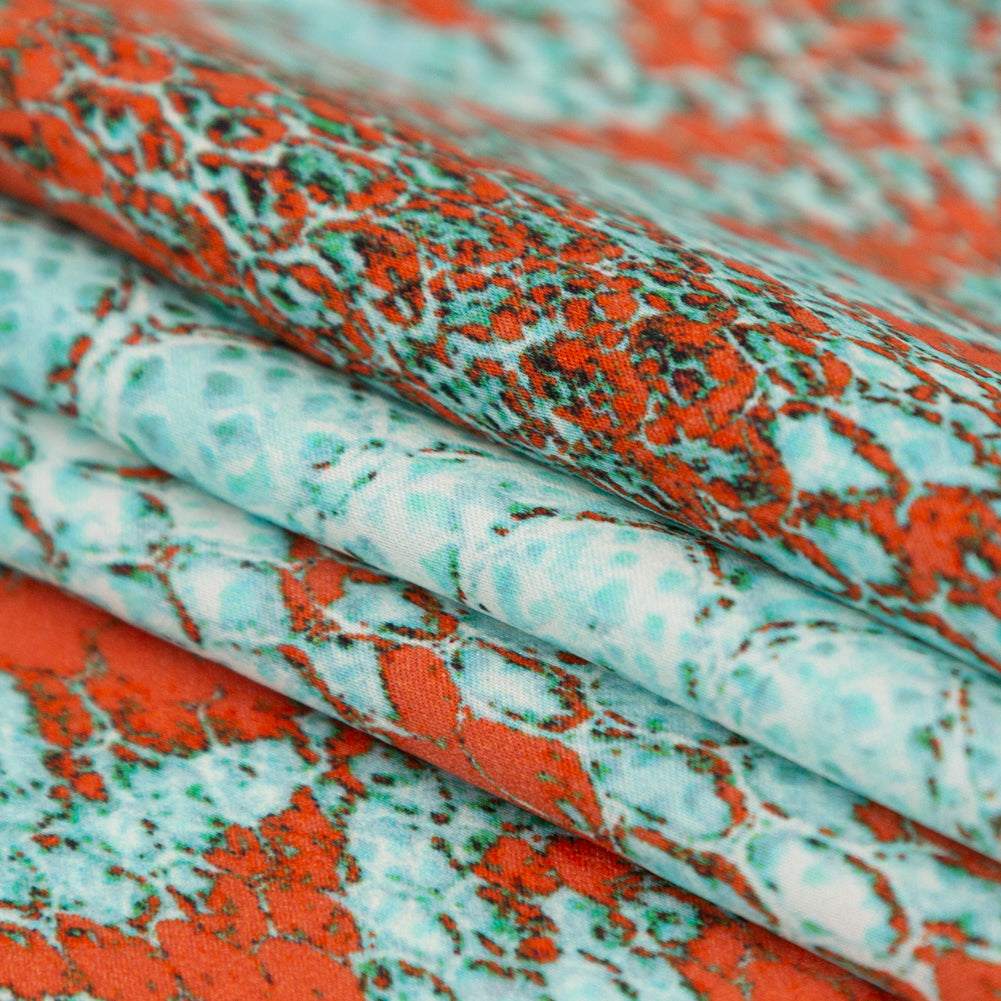 Italian Aqua and Chili Python Printed Silk Charmeuse - Detail