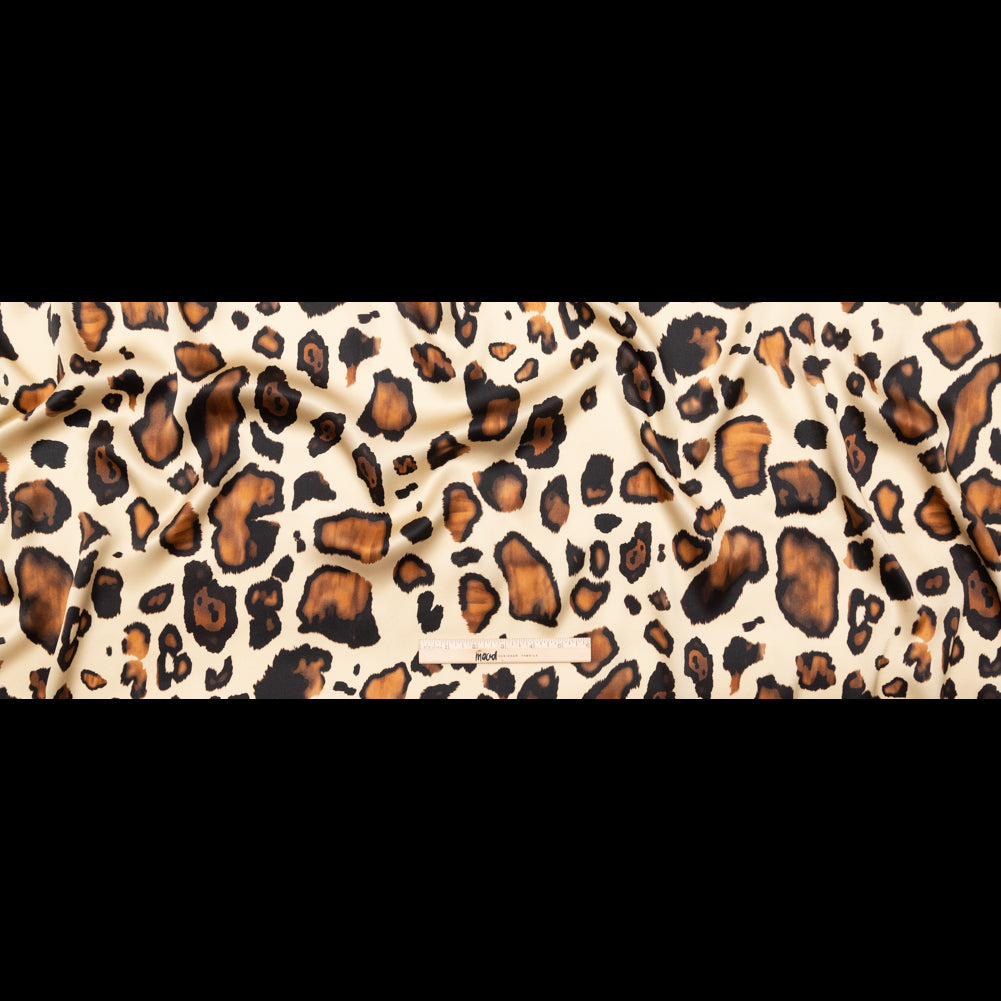 Italian Natural and Brown Abstract Digitally Printed Silk Charmeuse - Folded