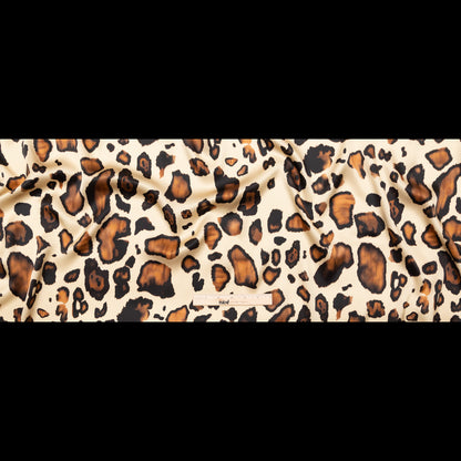 Italian Natural and Brown Abstract Digitally Printed Silk Charmeuse - Folded