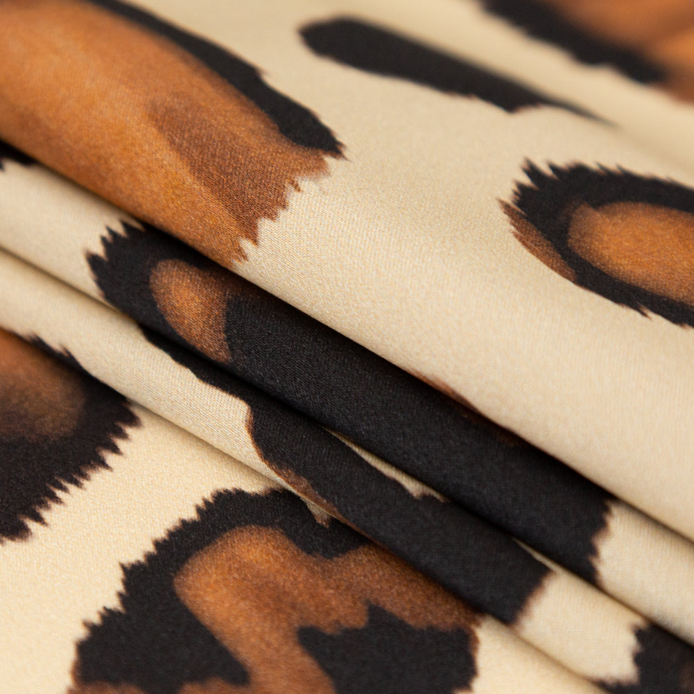 Italian Natural and Brown Abstract Digitally Printed Silk Charmeuse - Detail