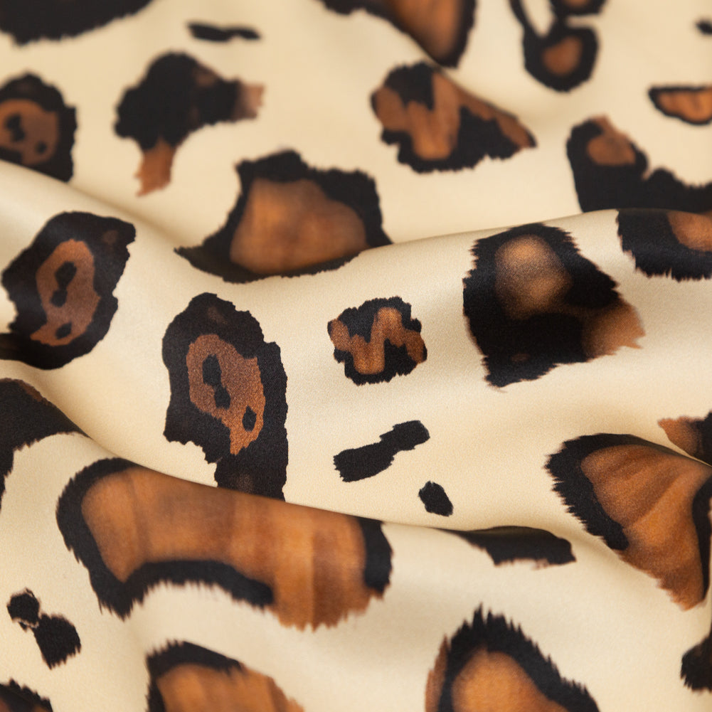 Italian Natural and Brown Abstract Digitally Printed Silk Charmeuse - Full