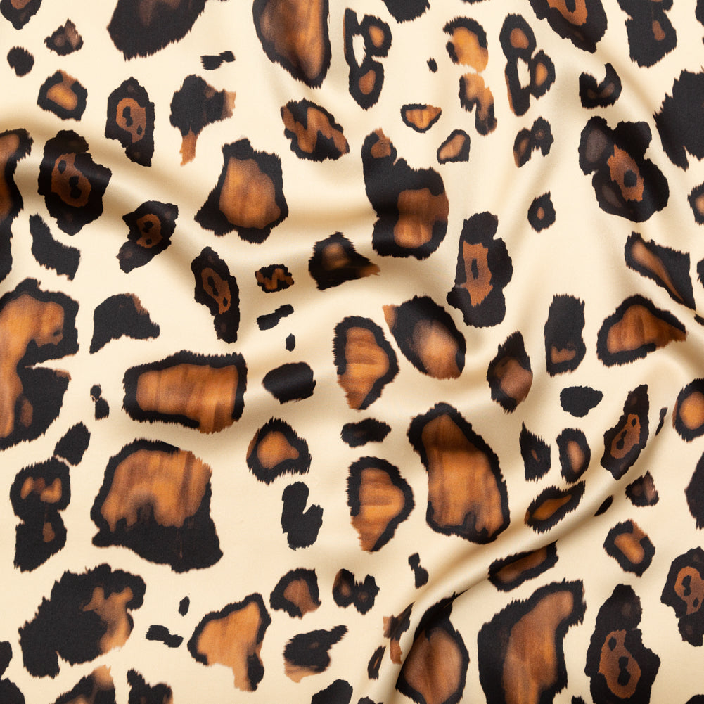 Italian Natural and Brown Abstract Digitally Printed Silk Charmeuse