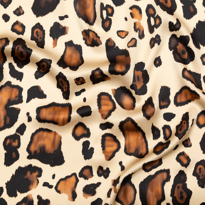 Italian Natural and Brown Abstract Digitally Printed Silk Charmeuse