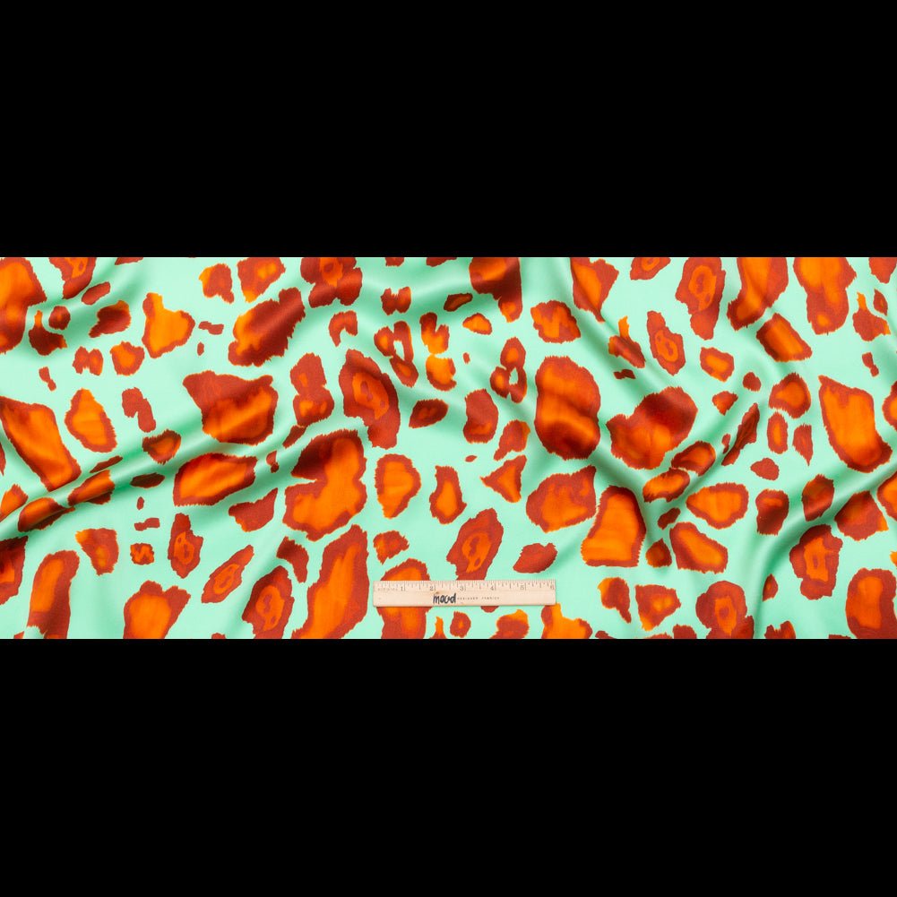 Italian Mint, Red and Orange Abstract Digitally Printed Silk Charmeuse - Folded