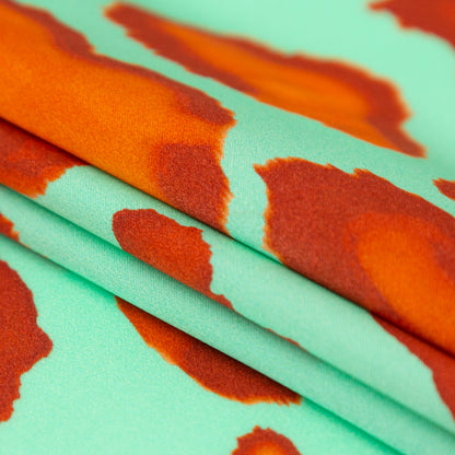Italian Mint, Red and Orange Abstract Digitally Printed Silk Charmeuse - Detail