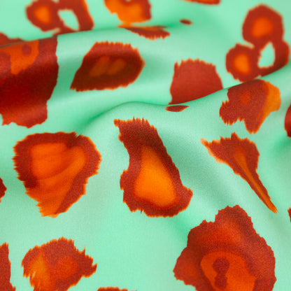Italian Mint, Red and Orange Abstract Digitally Printed Silk Charmeuse - Full