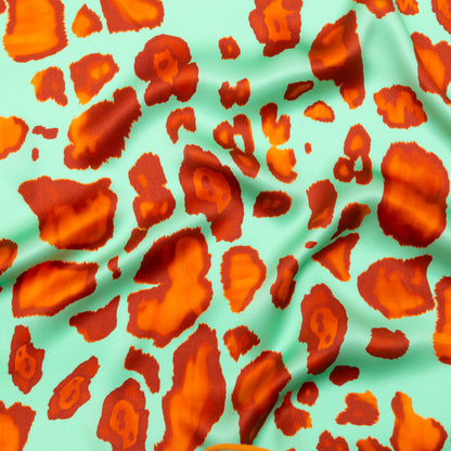 Italian Mint, Red and Orange Abstract Digitally Printed Silk Charmeuse